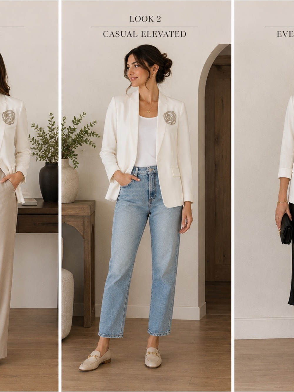 Carole Wren White Blazer With Silver Rose Size Small, Spring, Summer, Brunch